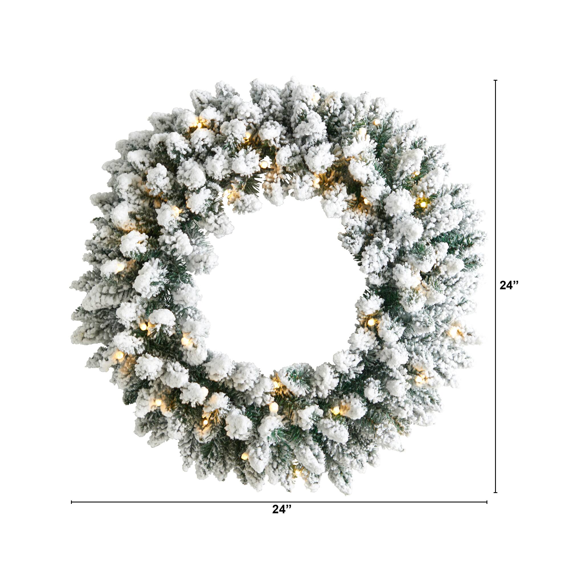 24" White LED Lights Flocked Artificial Christmas Wreath